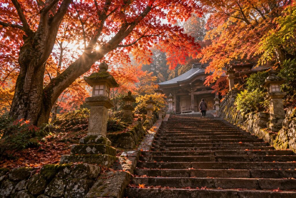 紅葉と神社の石段(イメージ)