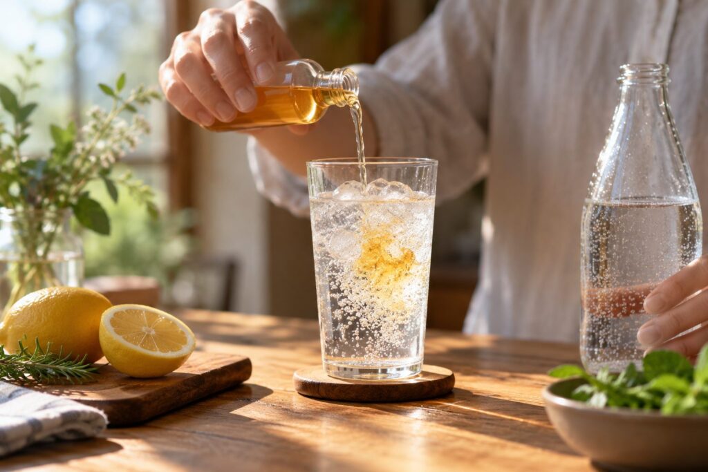 シロップを炭酸水で割る様子(イメージ)
