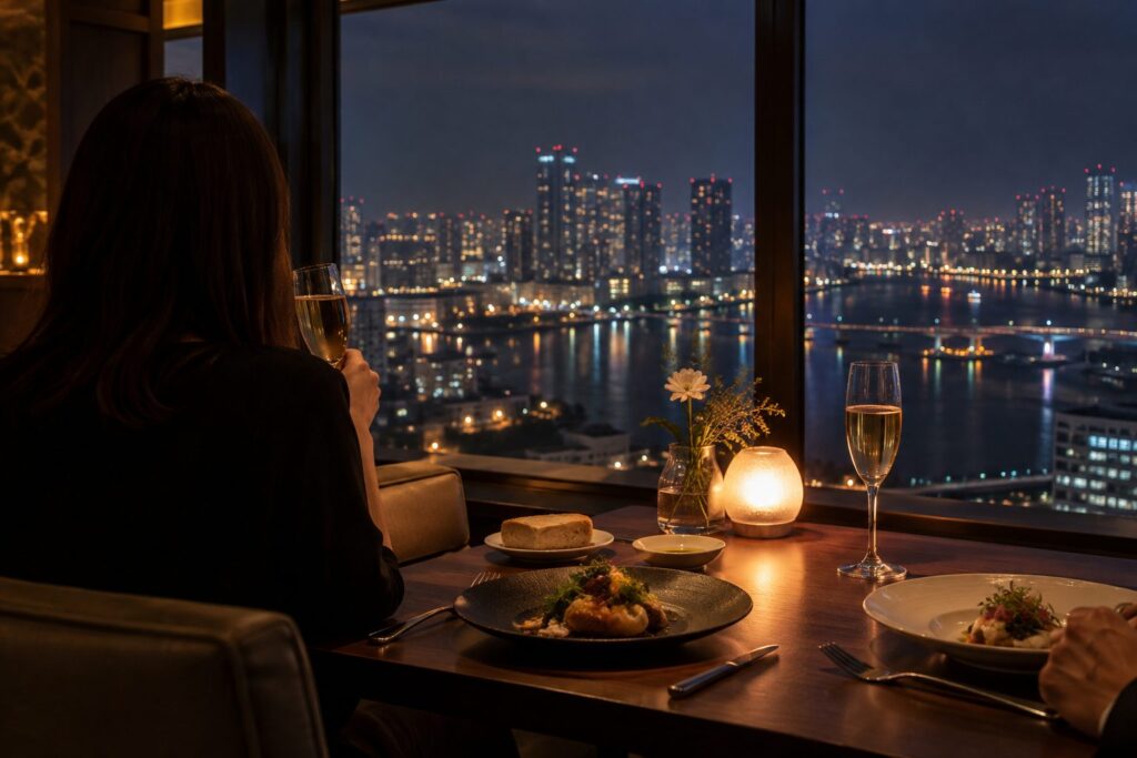 夜景が見えるレストランの席（イメージ）
