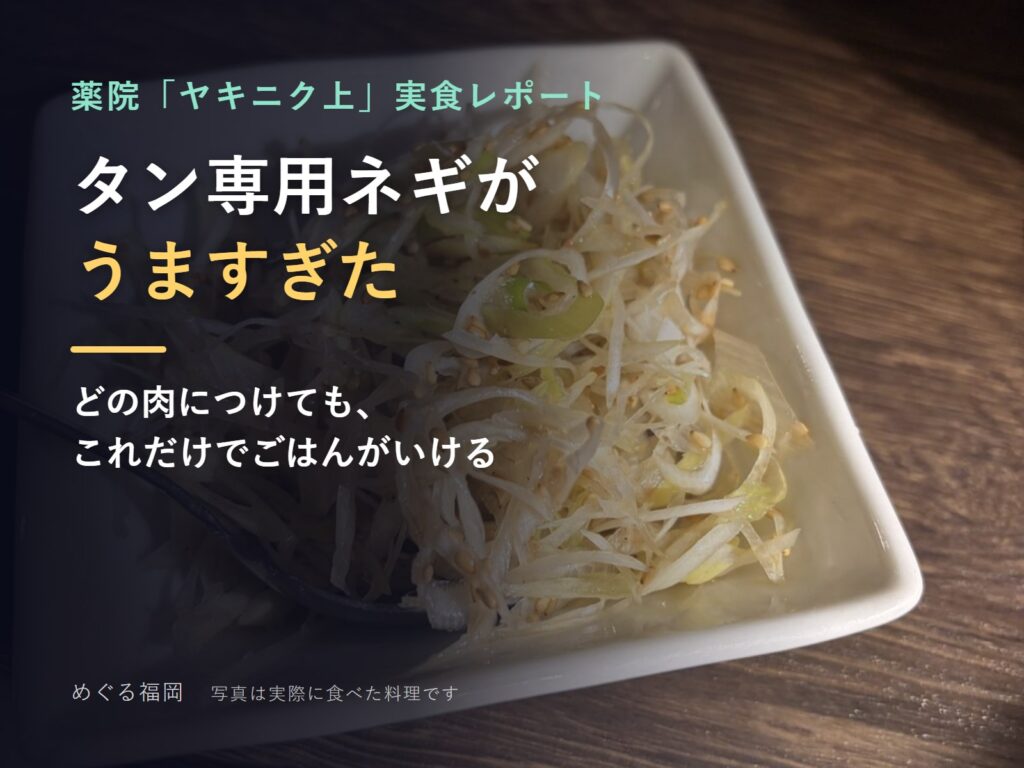 ヤキニク上の実食レポートのサムネイル（実際に食べたタン専用味付けネギの写真）