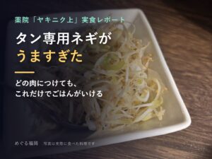 ヤキニク上の実食レポートのサムネイル（実際に食べたタン専用味付けネギの写真）